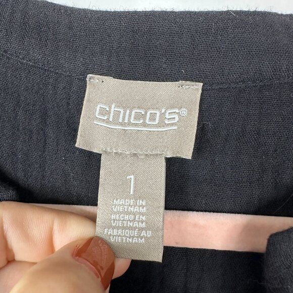 2/$30 Chico's Tiered Roll Gauze Midi Dress Black 8 #BAG2 - Picture 6 of 9